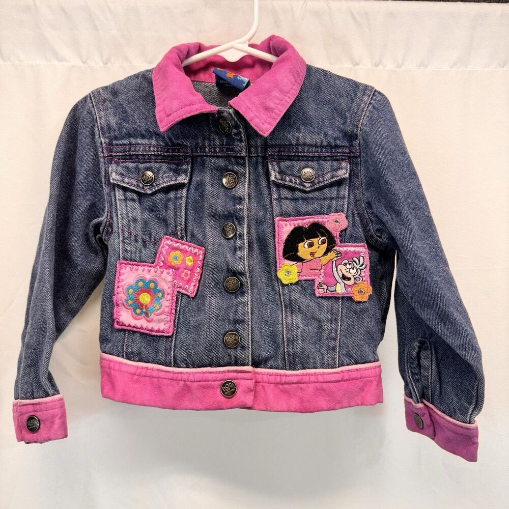Dora The Explorer Embroidered Denim Jean Jacket Girls 3T Nick Jr Vtg Y2K Cartoon